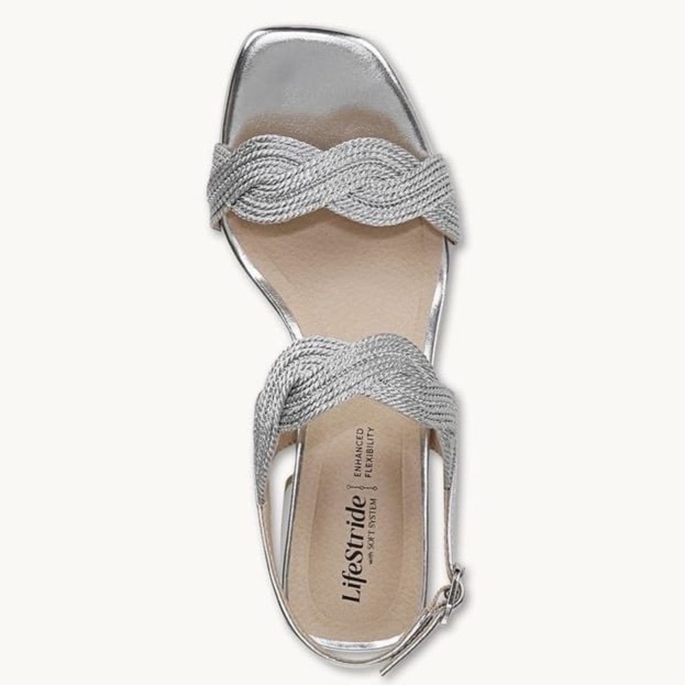 LifeStride Charnelle Silver Metallic Block Heel Slingback Dress Sandal Sz 7.5 M - Picture 10 of 12